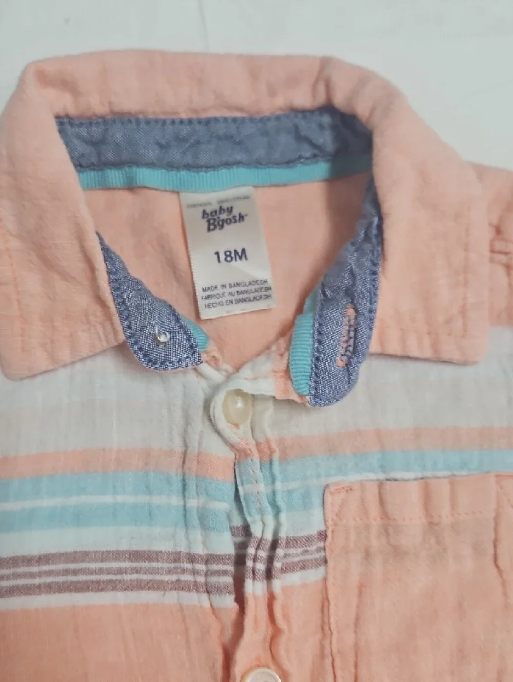 Baby OshKosh B'gosh 18 Months Peach Linen Short-Sleeve Button-Up Stripe Shirt